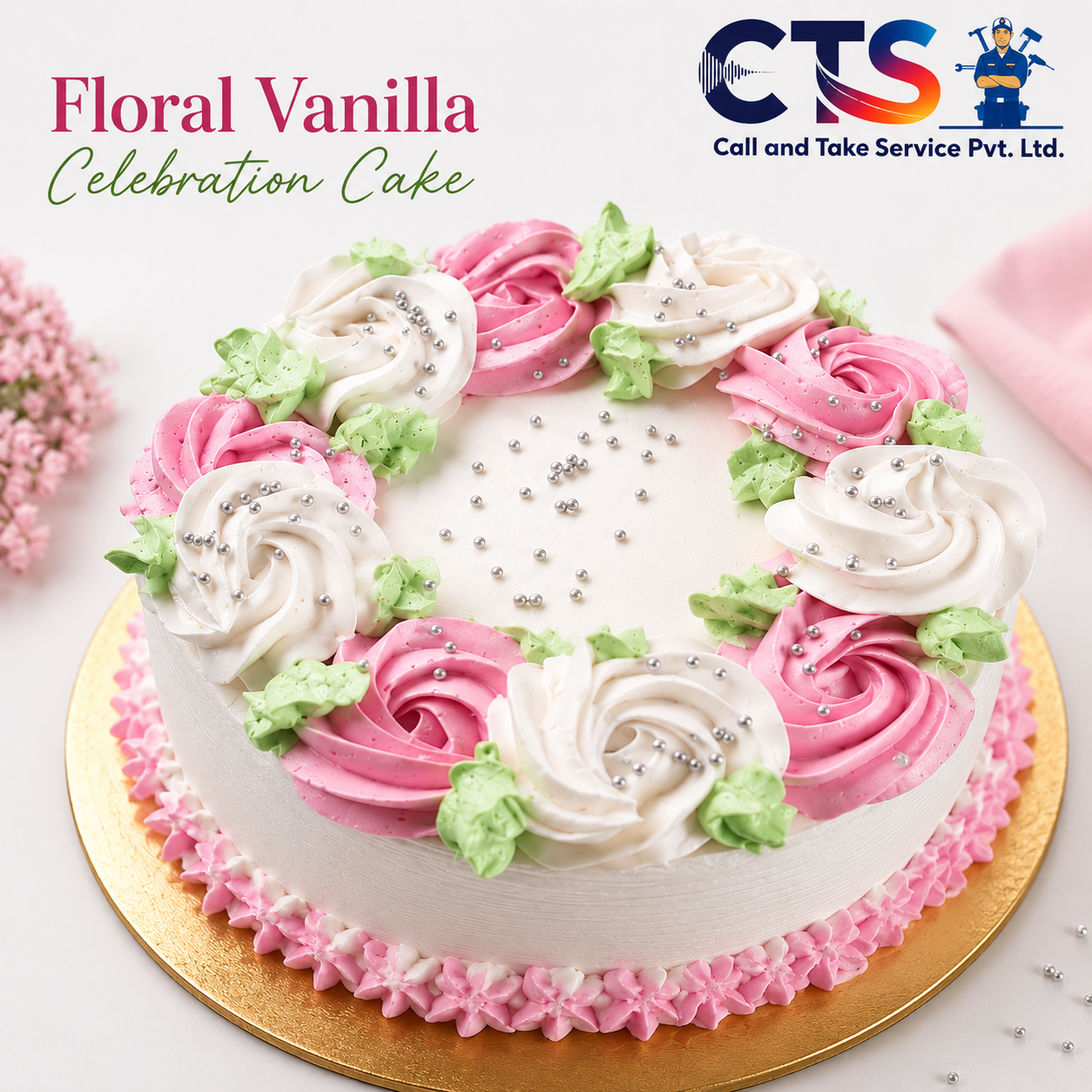 Floral Vanilla Celebration Cake (Round)